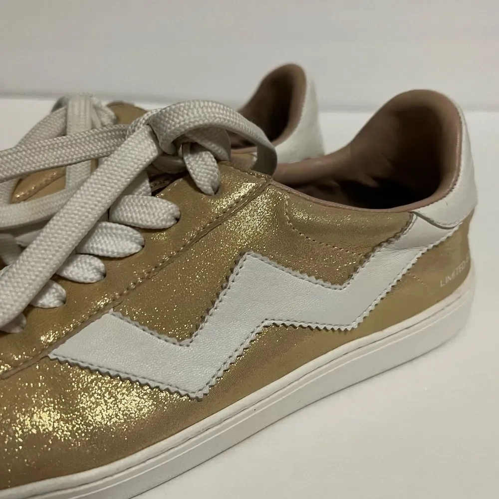 Stuart Weitzman Daryl Metallic Leather Sneakers Gold And White Size 7
